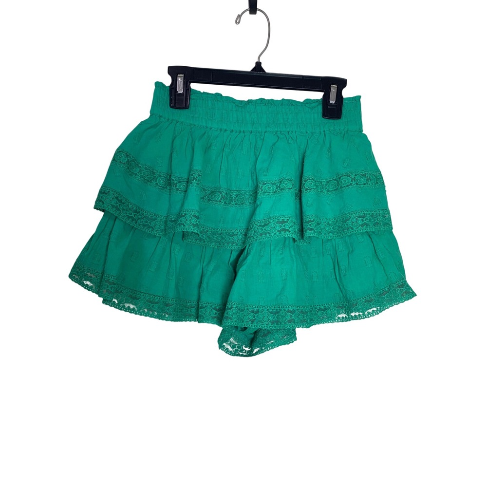 Altard State Winslow 25 Green Tiered Lace Trim Skort XXS Smocked Waist Cotton